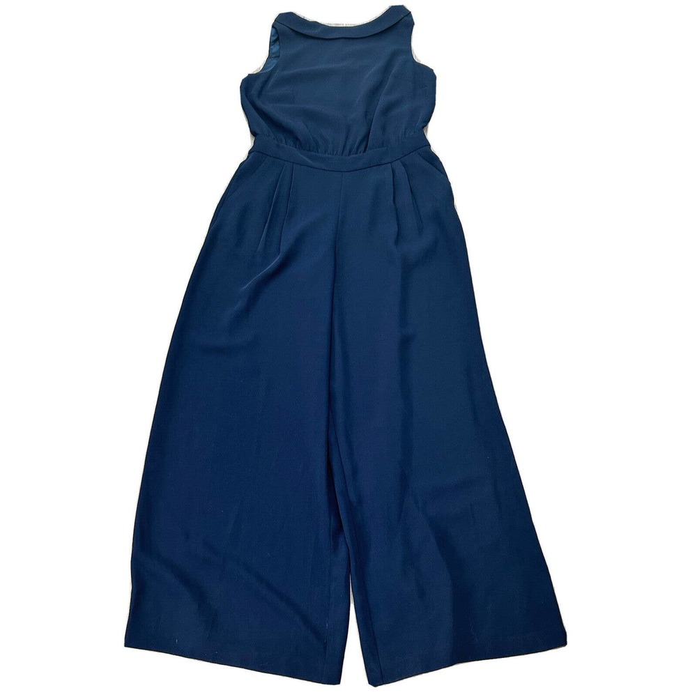 Boden Womens Size US 10R Clarissa Jumpsuit Navy Blue Wide Leg Sleeveless Pockets